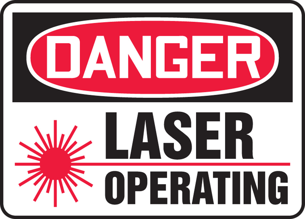 Accuform® 10" X 14" Red, Black And White Plastic Safety Signs "DANGER LASER OPERATING"