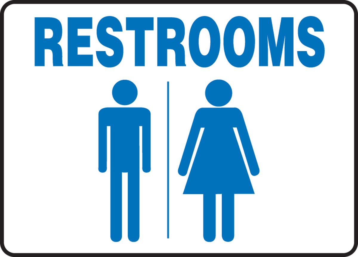 Accuform® 10" X 14" Blue And White Aluminum Safety Signs "RESTROOMS"
