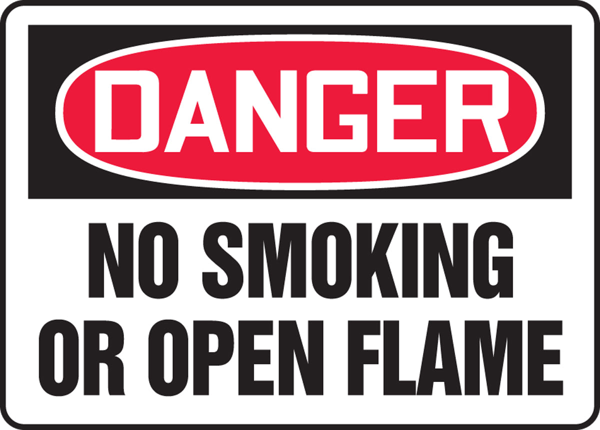 Accuform® 10" X 14" Red, Black And White Adhesive Dura-Vinyl™ Safety Signs "DANGER NO SMOKING OR OPEN FLAME"