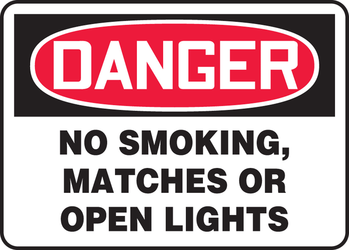 Accuform® 10" X 14" Red, Black And White Adhesive Vinyl Safety Signs "DANGER NO SMOKING MATCHES OR OPEN LIGHTS"