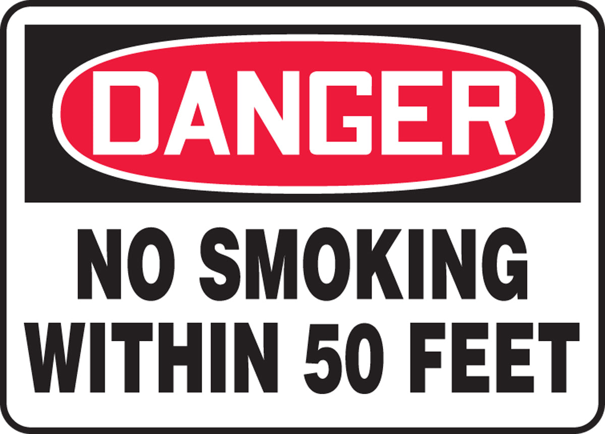 Accuform® 10" X 14" Red, Black And White Adhesive Vinyl Safety Signs "DANGER NO SMOKING WITHIN 50 FEET"
