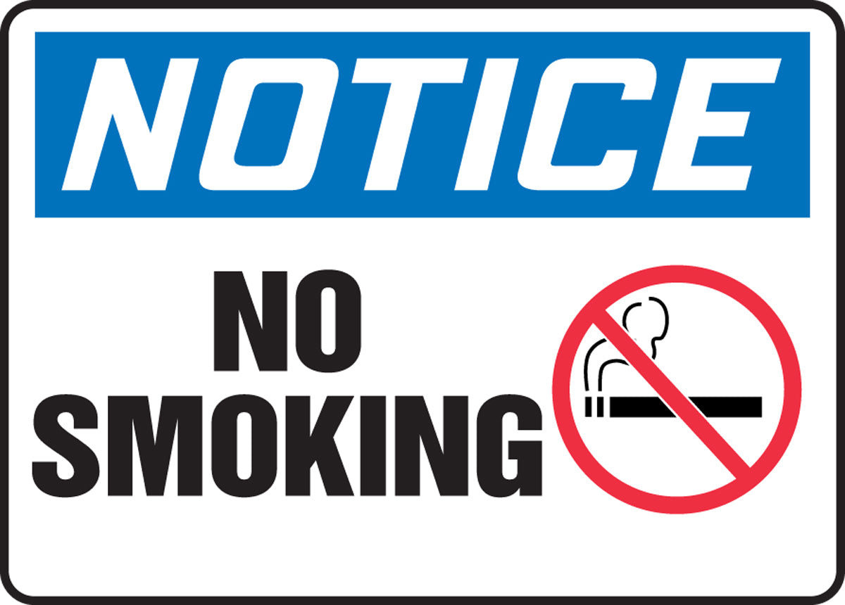 Accuform® 10" X 14" Red, Blue, Black And White Dura-Fiberglass Safety Signs "NOTICE NO SMOKING"