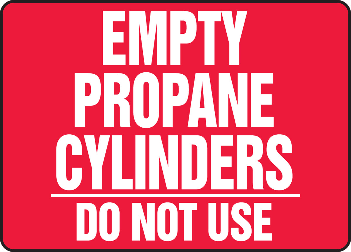 Accuform® 10" X 14" White And Red Aluma-Lite™ Safety Signs "EMPTY PROPANE CYLINDERS DO NOT USE"