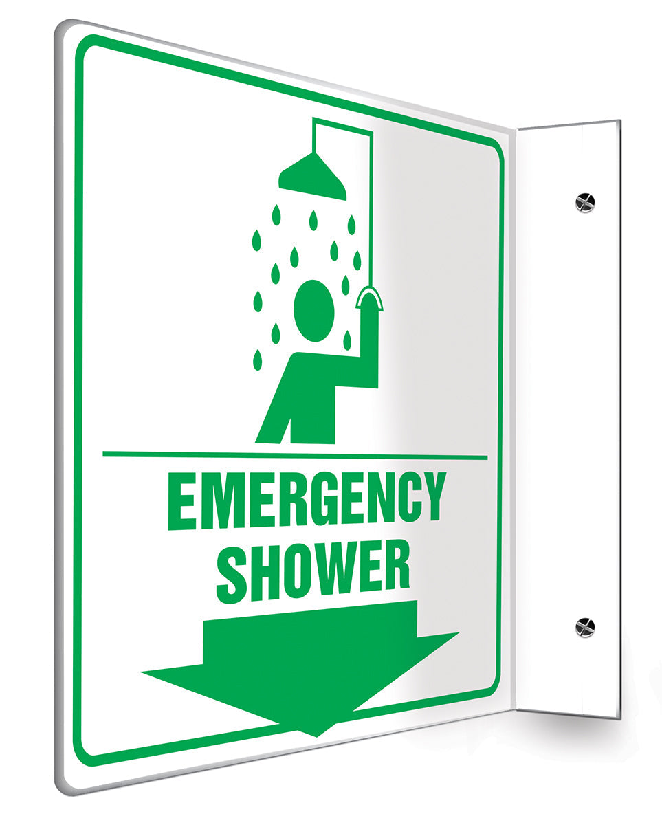 Accuform® 8" X 8" Green And White Plastic PROJECTION™ Projection Signs "EMERGENCY SHOWER"