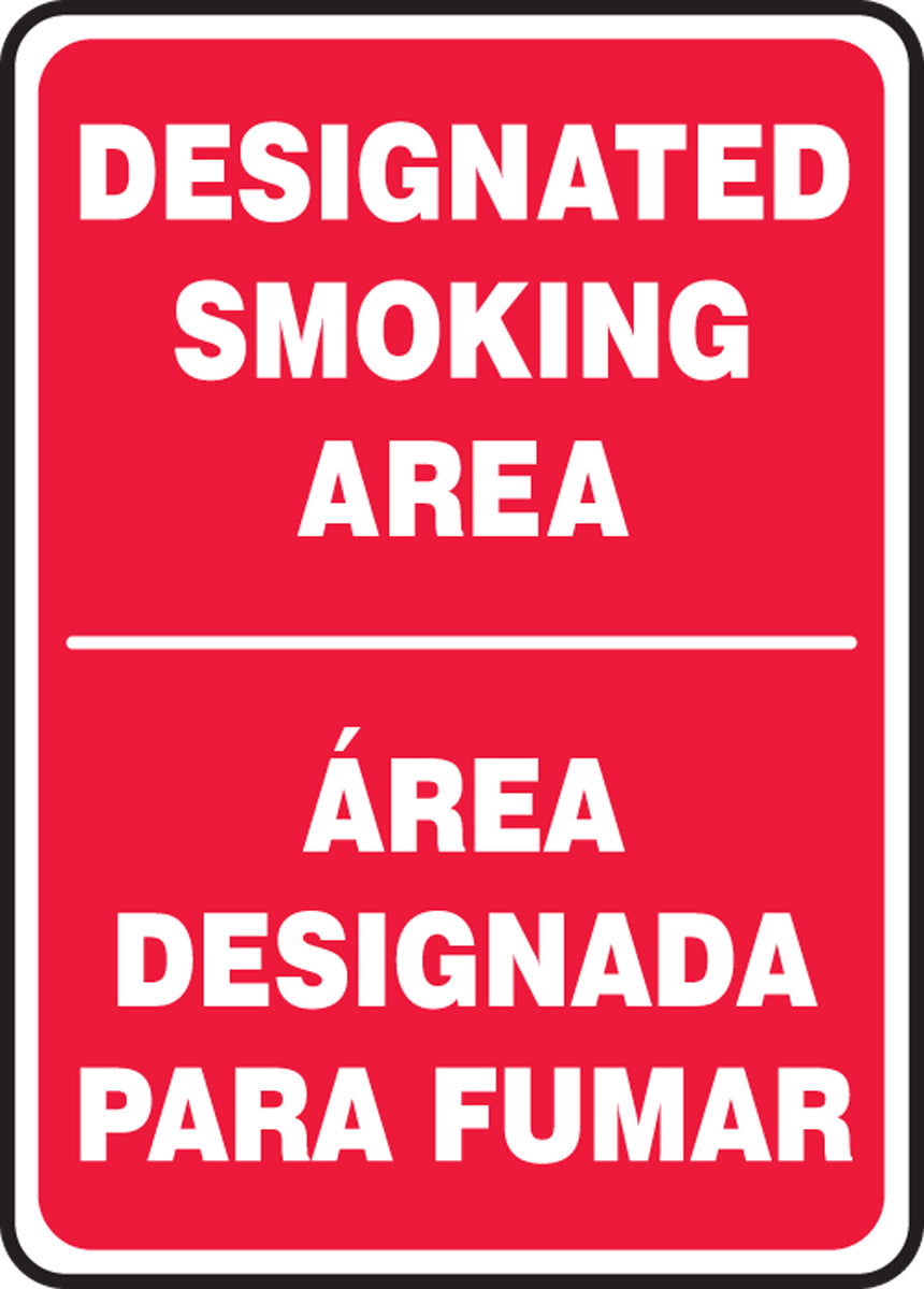 Accuform® 14" X 10" White And Red Plastic Spanish/English Bilingual Safety Signs "DESIGNATED SMOKING AREA AREA DESIGNADA PARA FUMAR"