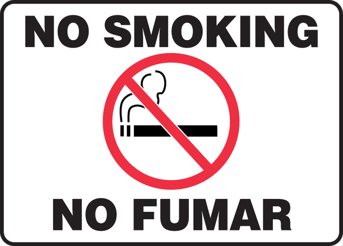 Accuform® 10" X 14" Red, Black And White Adhesive Vinyl Spanish/English Bilingual Safety Signs "NO SMOKING NO FUMAR"