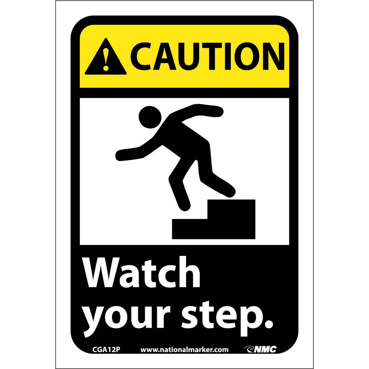 NM 10" X 7" White .0045" Pressure Sensitive Vinyl Personal Protective Equipment Sign "CAUTION Watch your step."