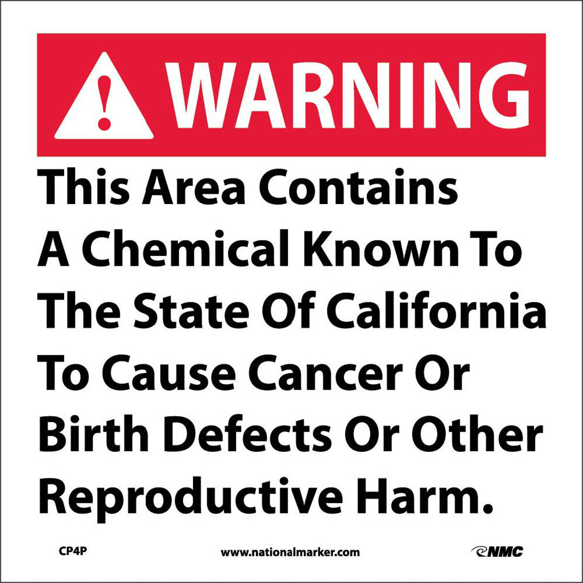 NM 10" X 10" White .0045" Pressure Sensitive Vinyl CA Prop 65 "WARNING THIS AREA CONTAINS A CHEMICAL KNOWN TO THE STATE OF CALIFORNIA TO CAUSE CANCER OR BIRTH DEFECTS OR OTHER REPRODUCTIVE HARM."
