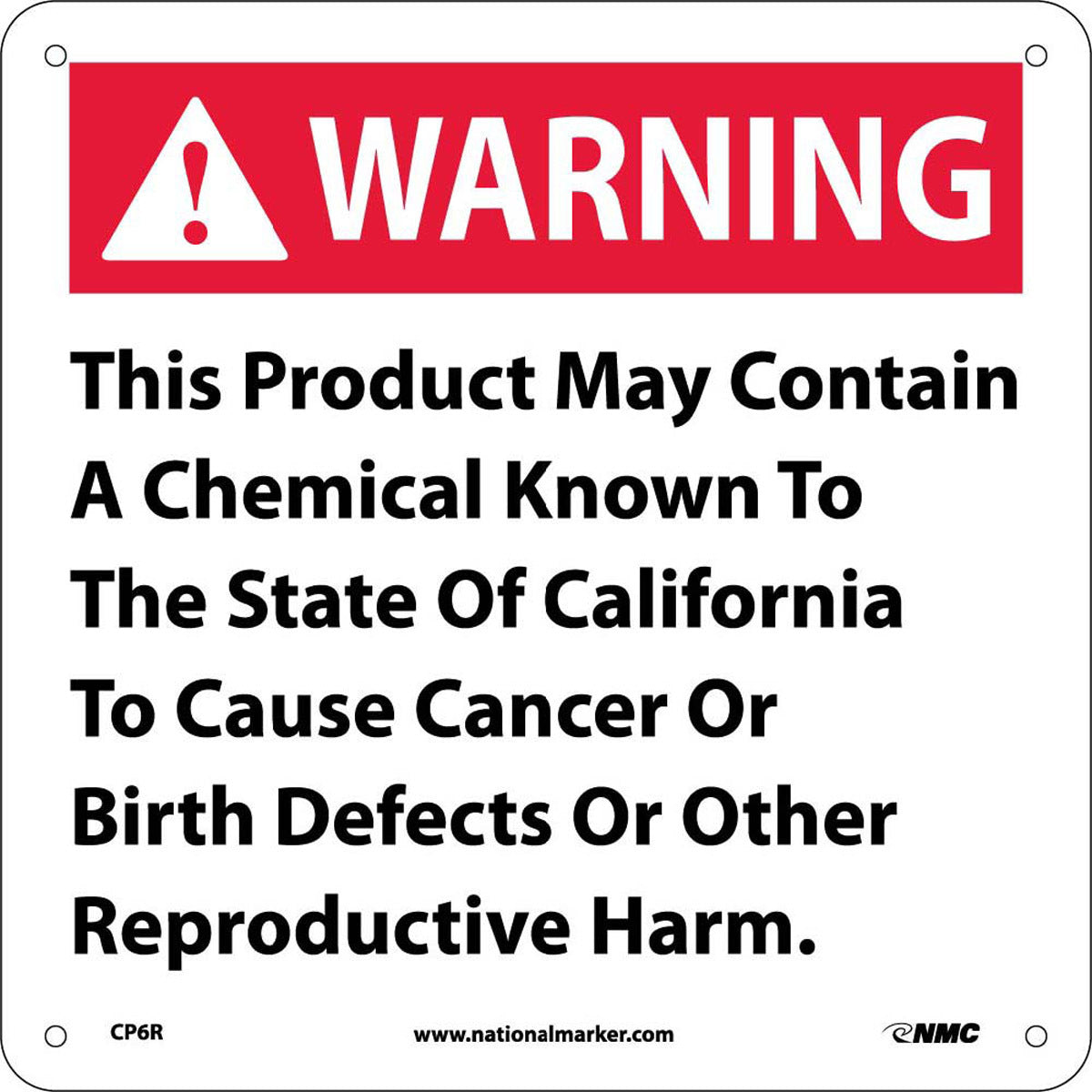 NM 10" X 10" White .05" Rigid Plastic CA Prop 65 "WARNING THIS PRODUCT MAY CONTAIN A CHEMICAL KNOWN TO THE STATE OF CALIFORNIA TO CAUSE CANCER OR BIRTH DEFECTS OR OTHER REPRODUCTIVE HARM."