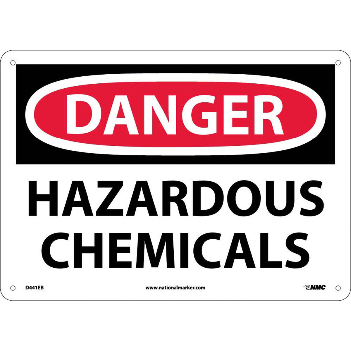 NM 10" X 14" White .095" Fiberglass Chemicals And Hazardous Material Sign "DANGER HAZARDOUS CHEMICALS"