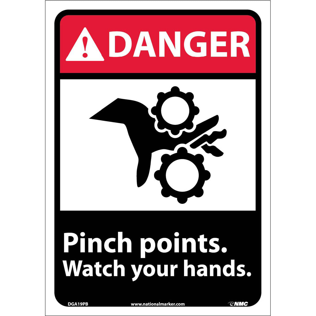NM 14" X 10" White .0045" Pressure Sensitive Vinyl Machine And Operational Sign "DANGER Pinch points watch your hands."