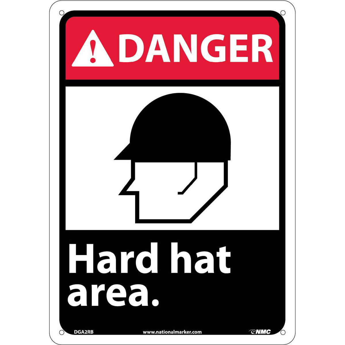 NM 14" X 10" White .05" Rigid Plastic Personal Protective Equipment Sign "DANGER Hard hat area."