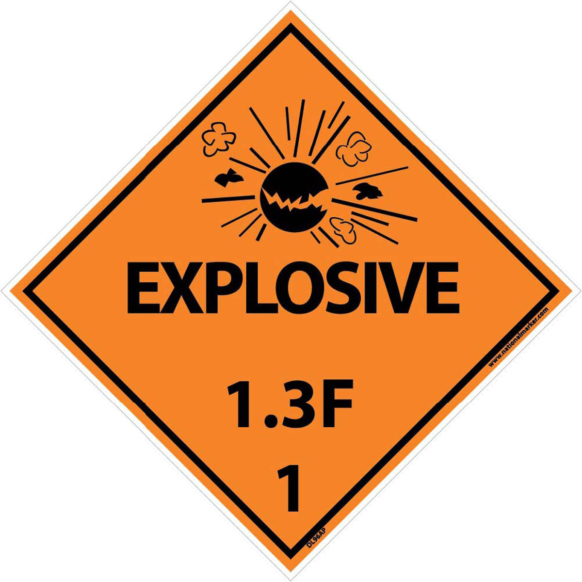 NM 4" X 4" Orange .0045" Pressure Sensitive Vinyl Chemicals And Hazardous Material Sign "DANGER EXPLOSIVE 1.3F"