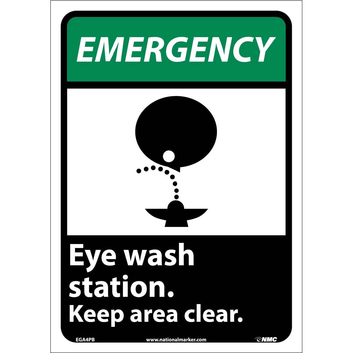 NM 14" X 10" White .0045" Pressure Sensitive Vinyl Eye Wash Sign "Eye wash station. Keep area clear."