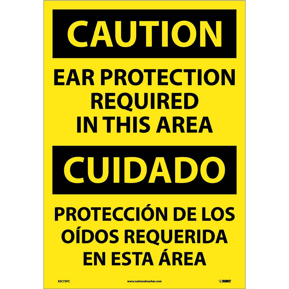 NM 20" X 14" Yellow .0045" Pressure Sensitive Vinyl Spanish/English Bilingual Sign "EAR PROTECTION REQUIRED IN THIS AREA PROTECCIÓN DE LOS OÍDOS REQUERIDA EN ESTA AREA"