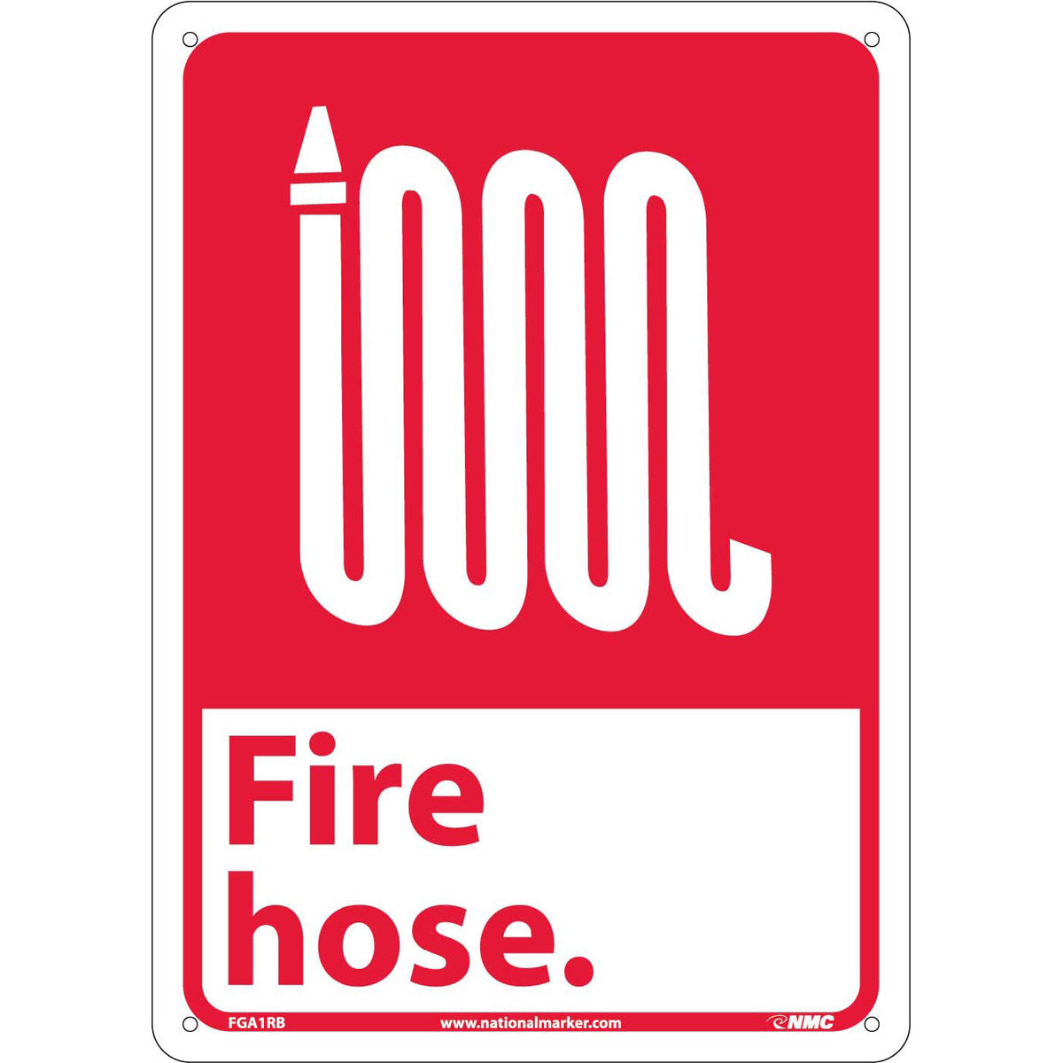 NM 14" X 10" White .05" Rigid Plastic Fire Safety Sign "Fire hose."