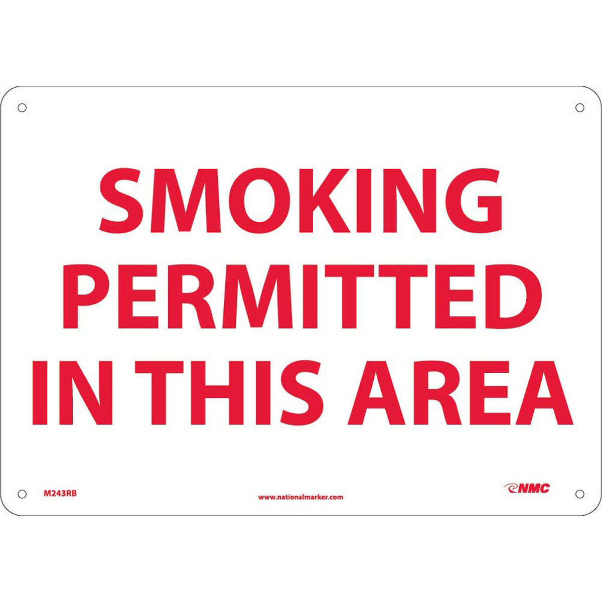 NM 10" X 14" White .05" Rigid Plastic Smoking Control Sign "SMOKING PERMITTED IN THIS AREA"