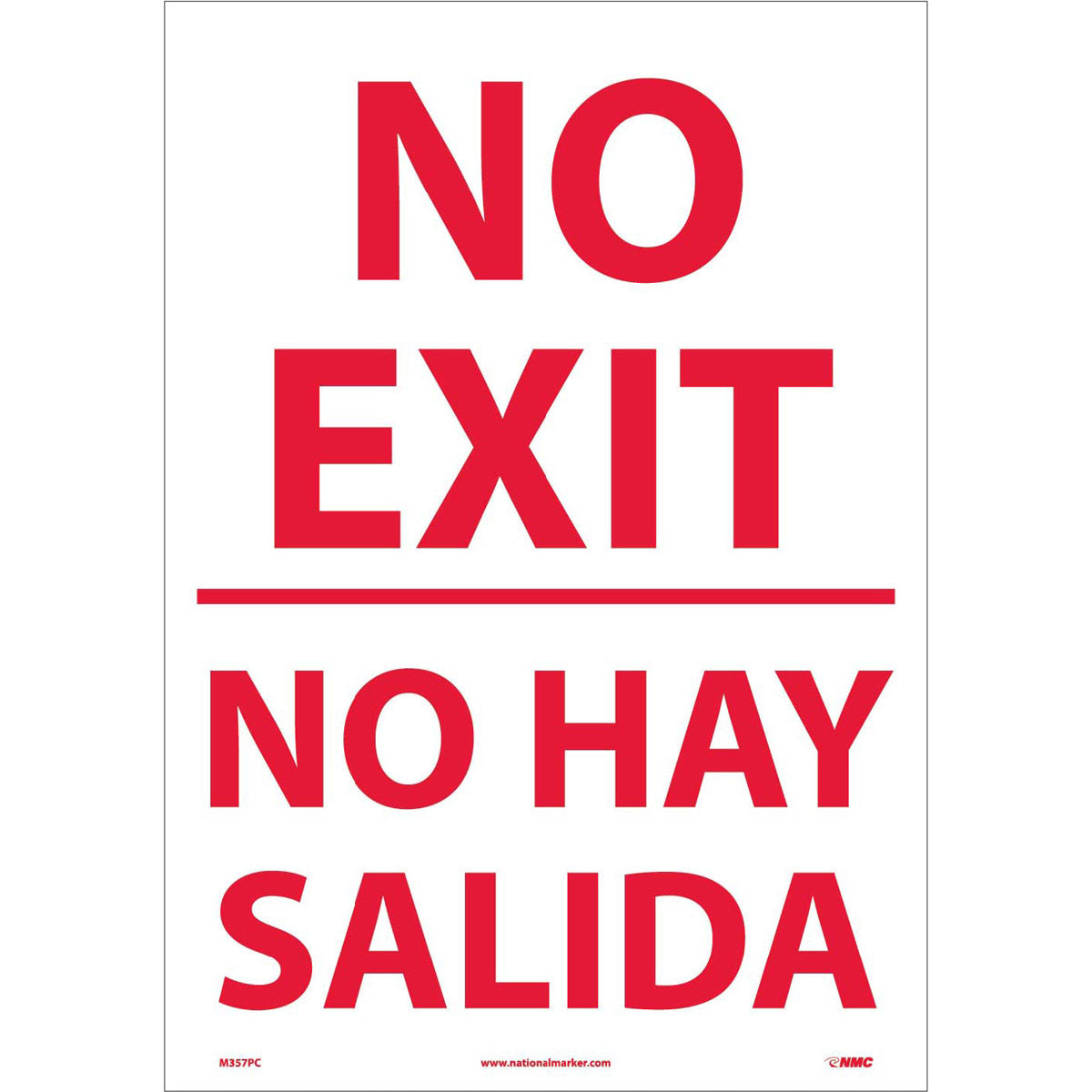 NM 20" X 14" White .0045" Pressure Sensitive Vinyl Spanish/English Bilingual Sign "NO EXIT NO HAY SALIDA"