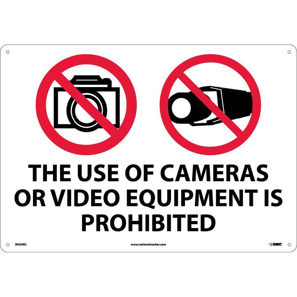 NM 14" X 20" White .05" Rigid Plastic Security Sign "THE USE OF CAMERAS OR VIDEO EQUIPMENT IS PROHIBITED"