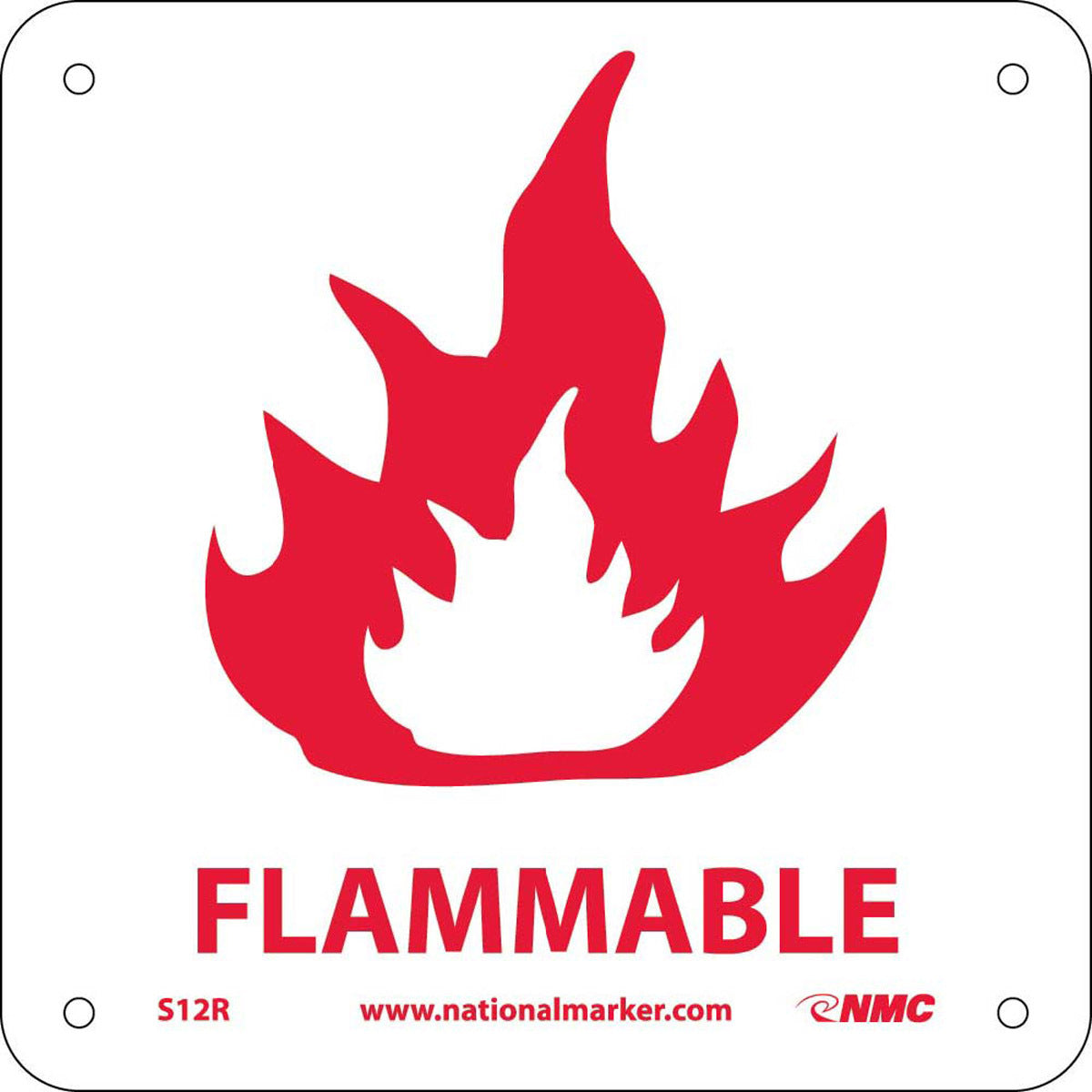 NM 7" X 7" White .05" Rigid Plastic Safety Sign "FLAMMABLE"