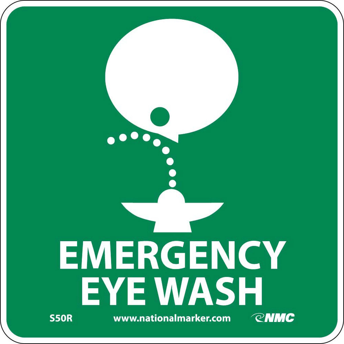 NM 7" X 7" White .05" Rigid Plastic Eye Wash Sign "EMERGENCY EYE WASH"