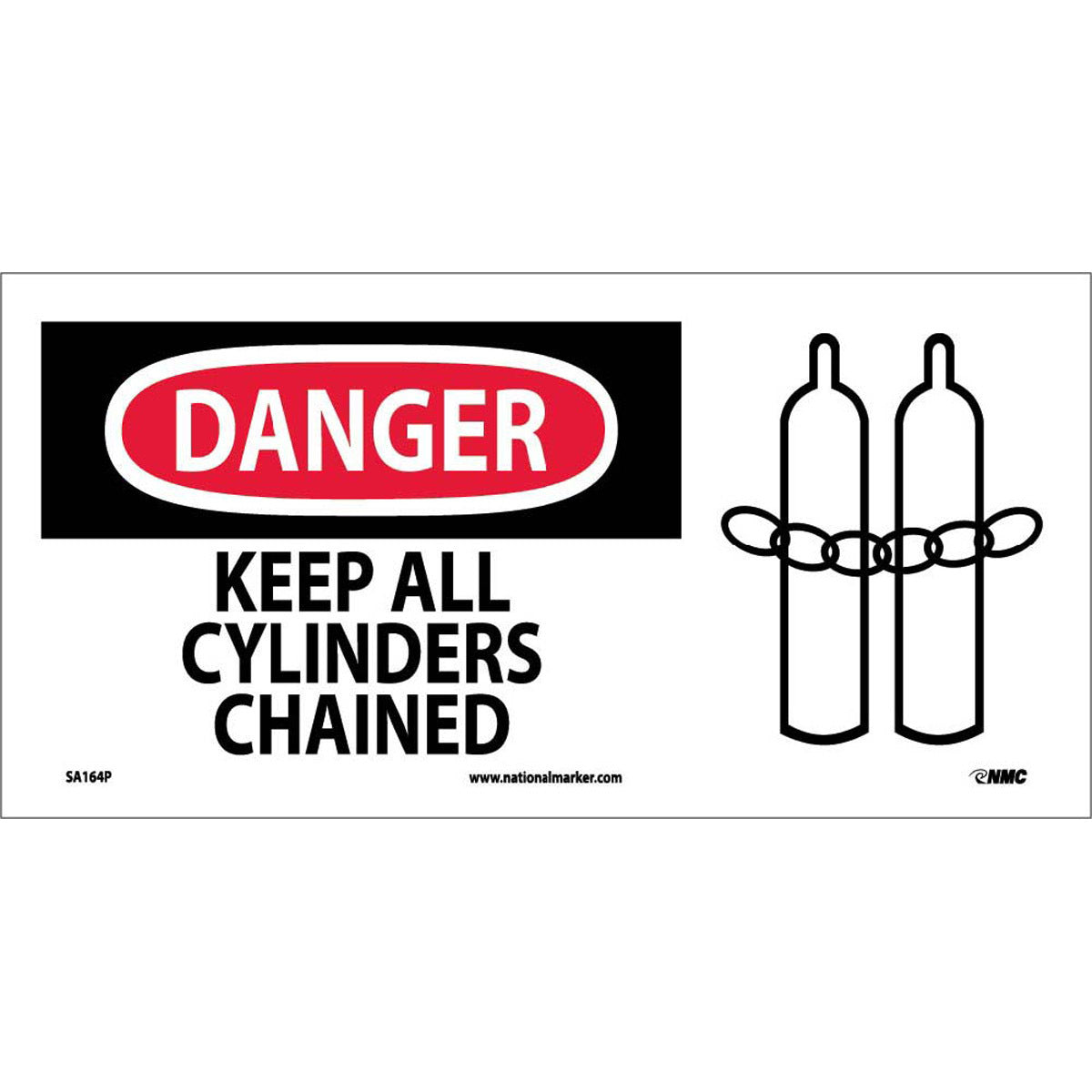 NM 7" X 17" White .0045" Pressure Sensitive Vinyl Cylinder Sign "DANGER KEEP ALL CYLINDERS CHAINED"