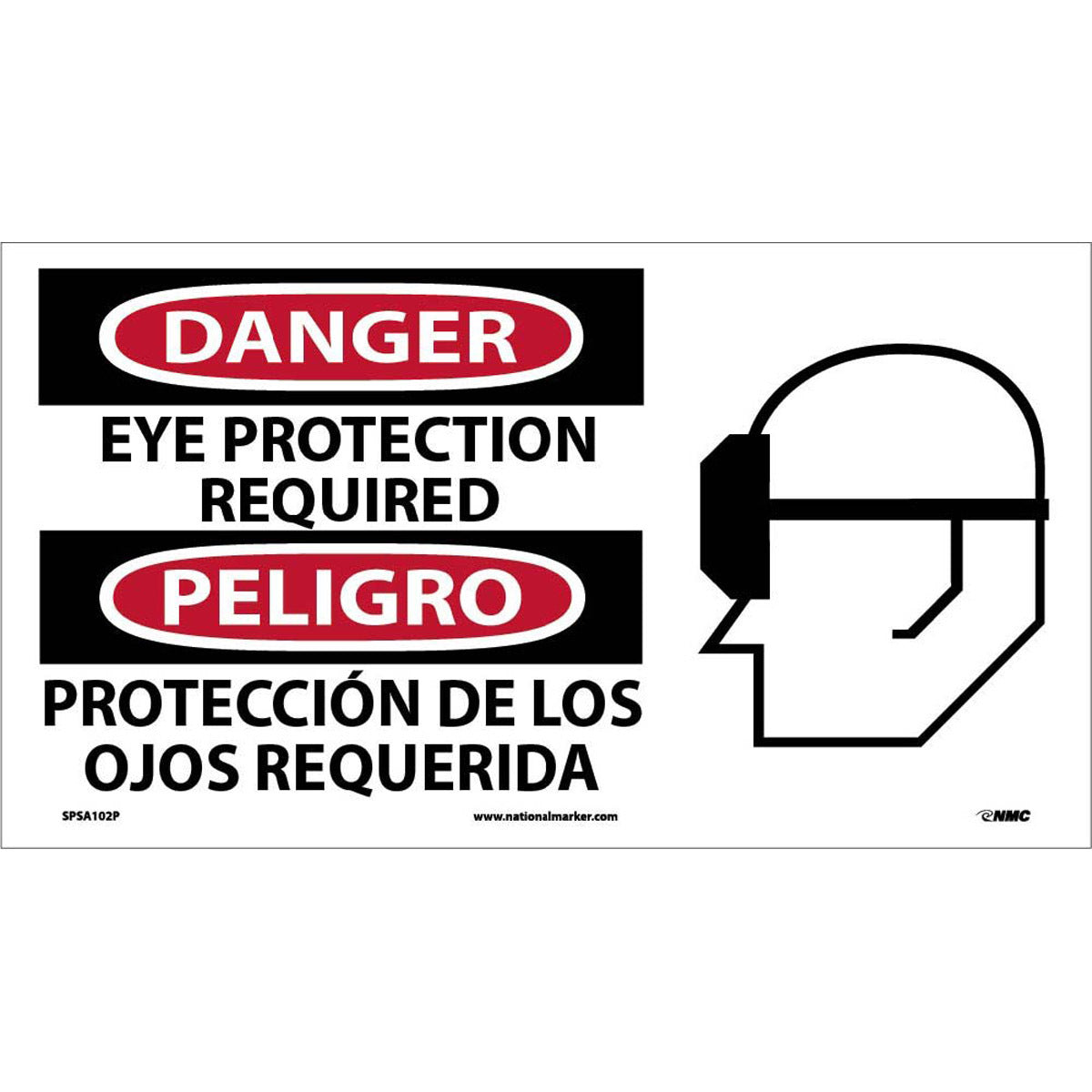 NM 10" X 18" White .0045" Pressure Sensitive Vinyl Spanish/English Bilingual Sign "EYE PROTECTION REQUIRED IN THIS AREA PROTECCIÓN DE LOS OJOS REQUERIDA EN ESTA ÁREA"