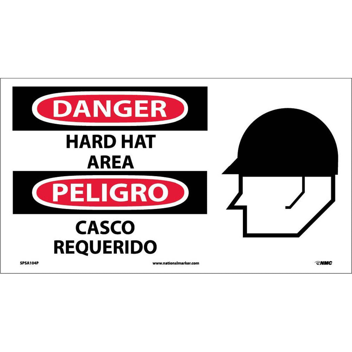 NM 10" X 18" White .0045" Pressure Sensitive Vinyl Spanish/English Bilingual Sign "HARD HAT AREA CASCO REQUERIDO"
