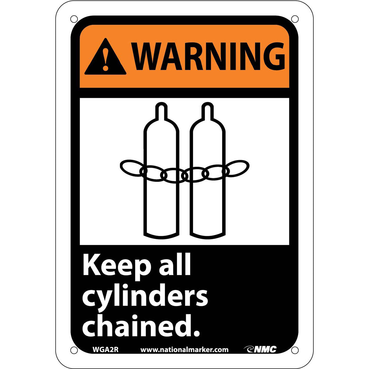 NM 10" X 7" White .05" Rigid Plastic Cylinder Sign "WARNING Keep all cylinders chained."