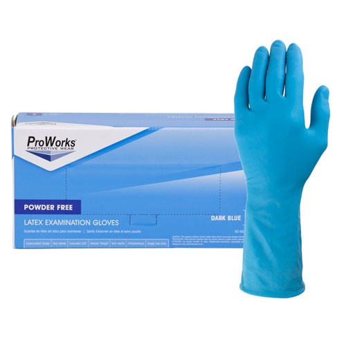 ProWorks® High Risk Latex Exam Gloves, 13 mil - Powder Free - Blue -Adenna-Case