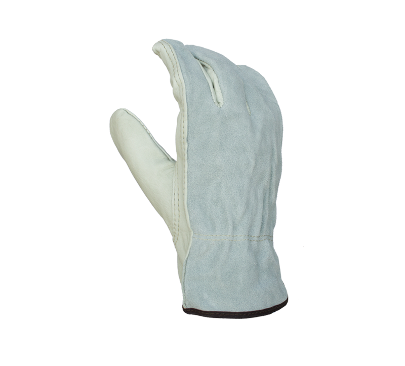 Quality Grain Cowhide Leather palm with Gray Split Leather Back Driver Gloves