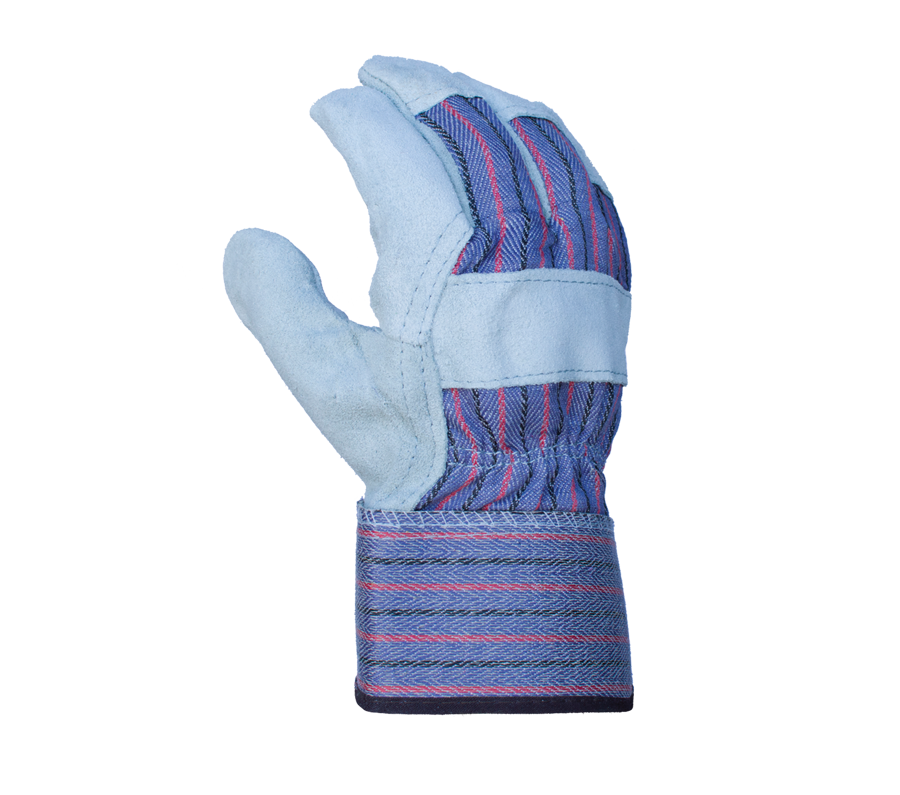 Split Cowhide Leather Palm Work Gloves with Rubberized Safety Cuff