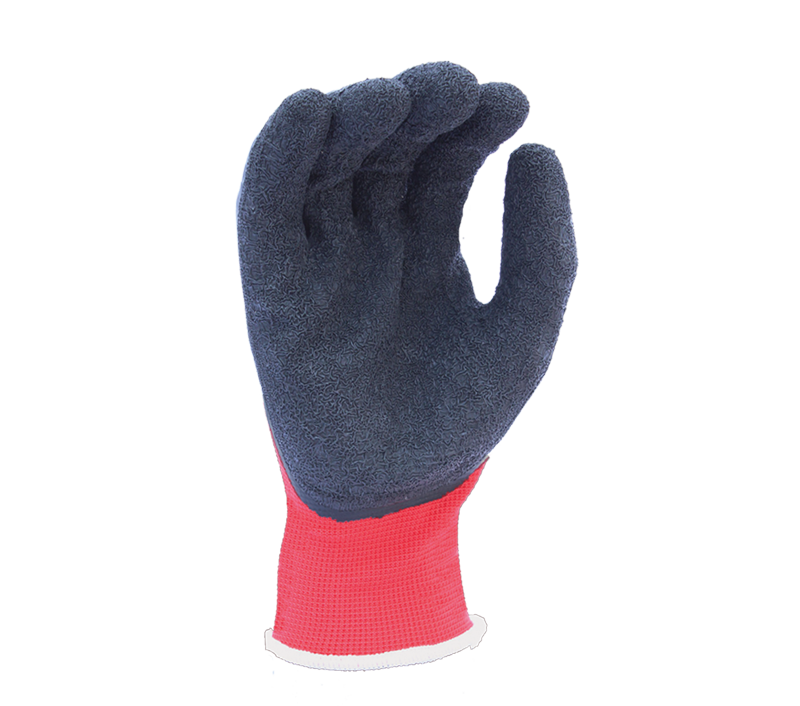 13 Gauge Red Polyester shell, Black Crinkle Latex palm coated