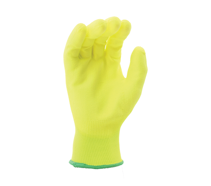 13G Hi-Vis Yellow Polyester Liner, Polyurethane Palm Coated(VEND PACK)