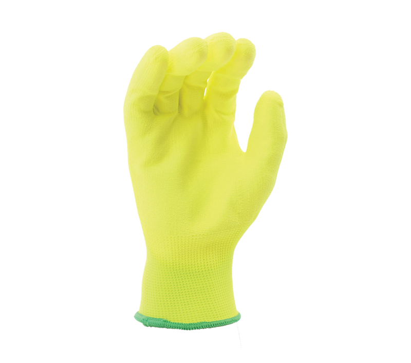 13G Hi-Vis Yellow Polyester Liner, Polyurethane Palm Coated