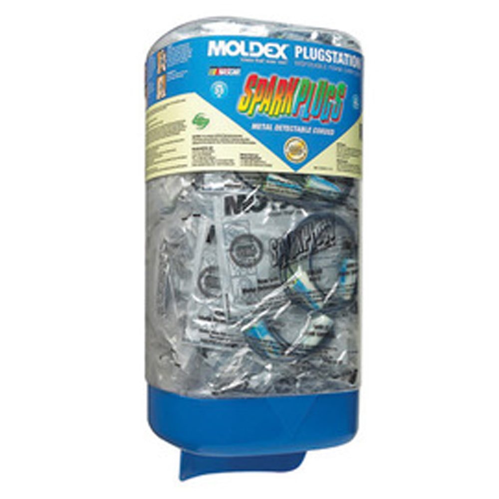 Moldex PlugStation SparkPlugs Tapered Foam Polyurethane Metal Detectable Dispenser With Corded Earplugs (600 Pairs corded Earplugs - Pack)