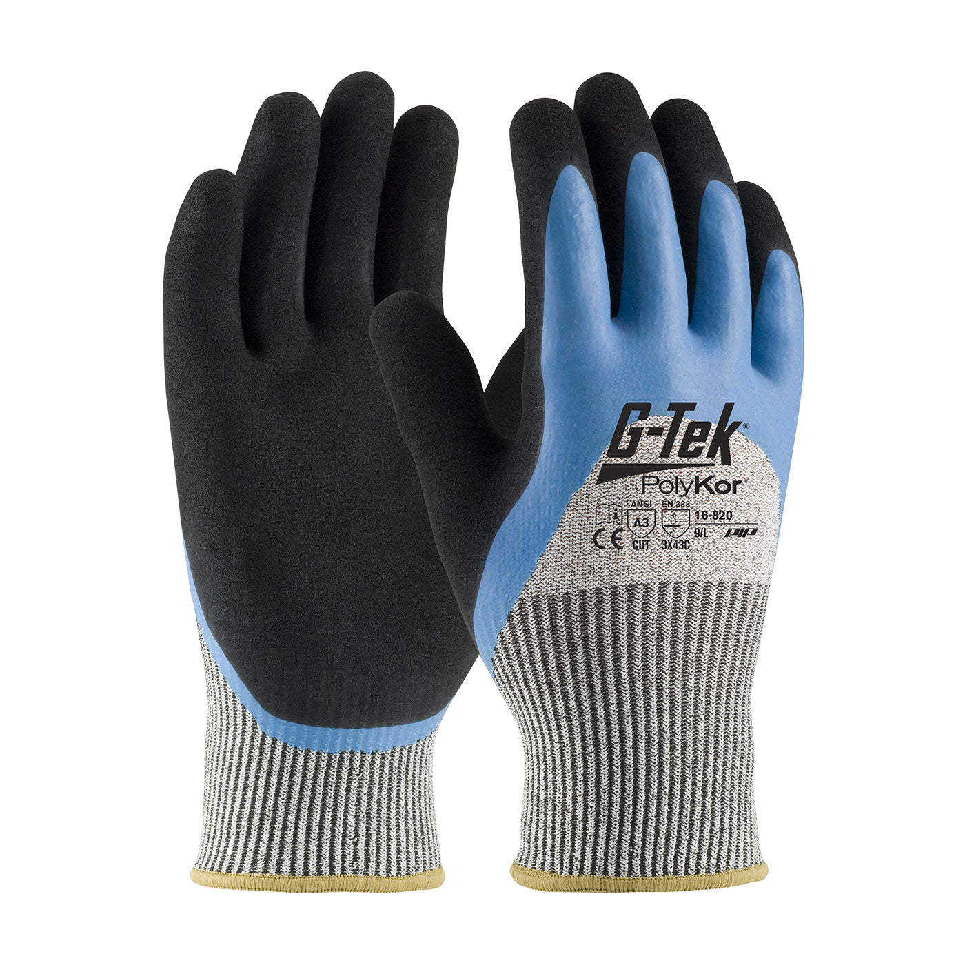 G-Tek® PolyKor® Seamless Knit PolyKor® Blended Glove with Acrylic Lining and Double-Dipped Latex Coated MicroSurface Grip on Palm, Fingers & Knuckles