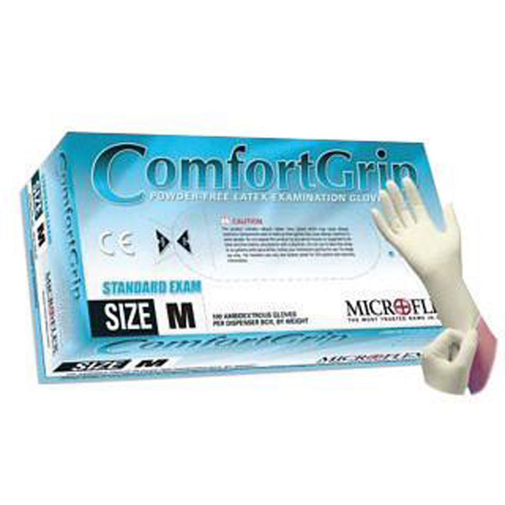 Microflex Large Natural 9 1/2" ComfortGrip 5.1 mil Latex Ambidextrous Non-Sterile Exam or Medical Grade Powder-Free Disposable Gloves With Textured Finish, Standard
