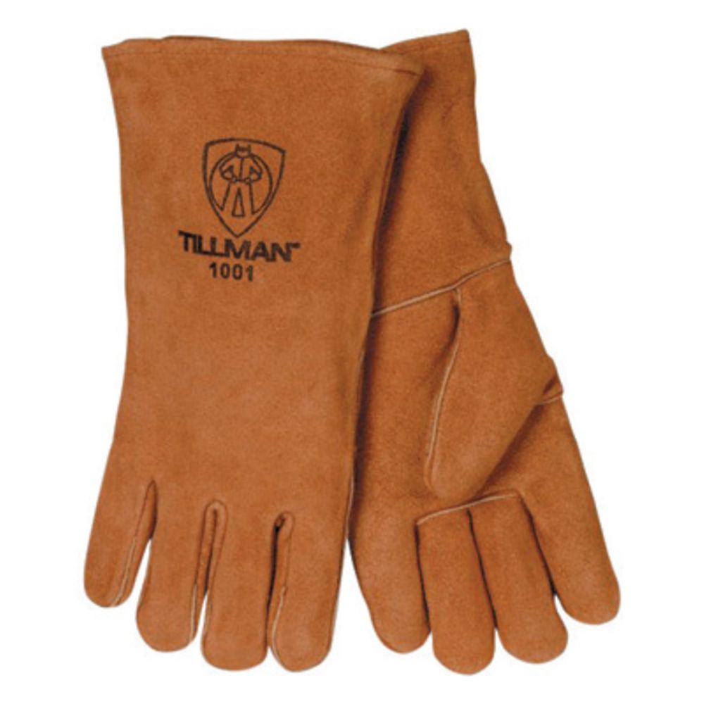 Tillman Large 14" Brown Shoulder Split Cowhide Leather Stick Welders Gloves With Cotton Thread Locking Stitch