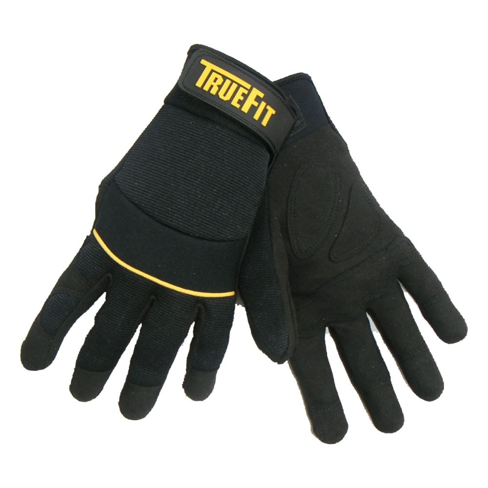 Tillman Black TrueFit Synthetic Leather Full Finger Mechanics Gloves With Neoprene/Hook And Loop Cuff