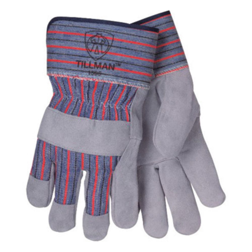 Tillman Large Blue, Red And Gray Leather Palm Gloves With Rubberized Safety Cuff And Knuckle Strap (Bulk)