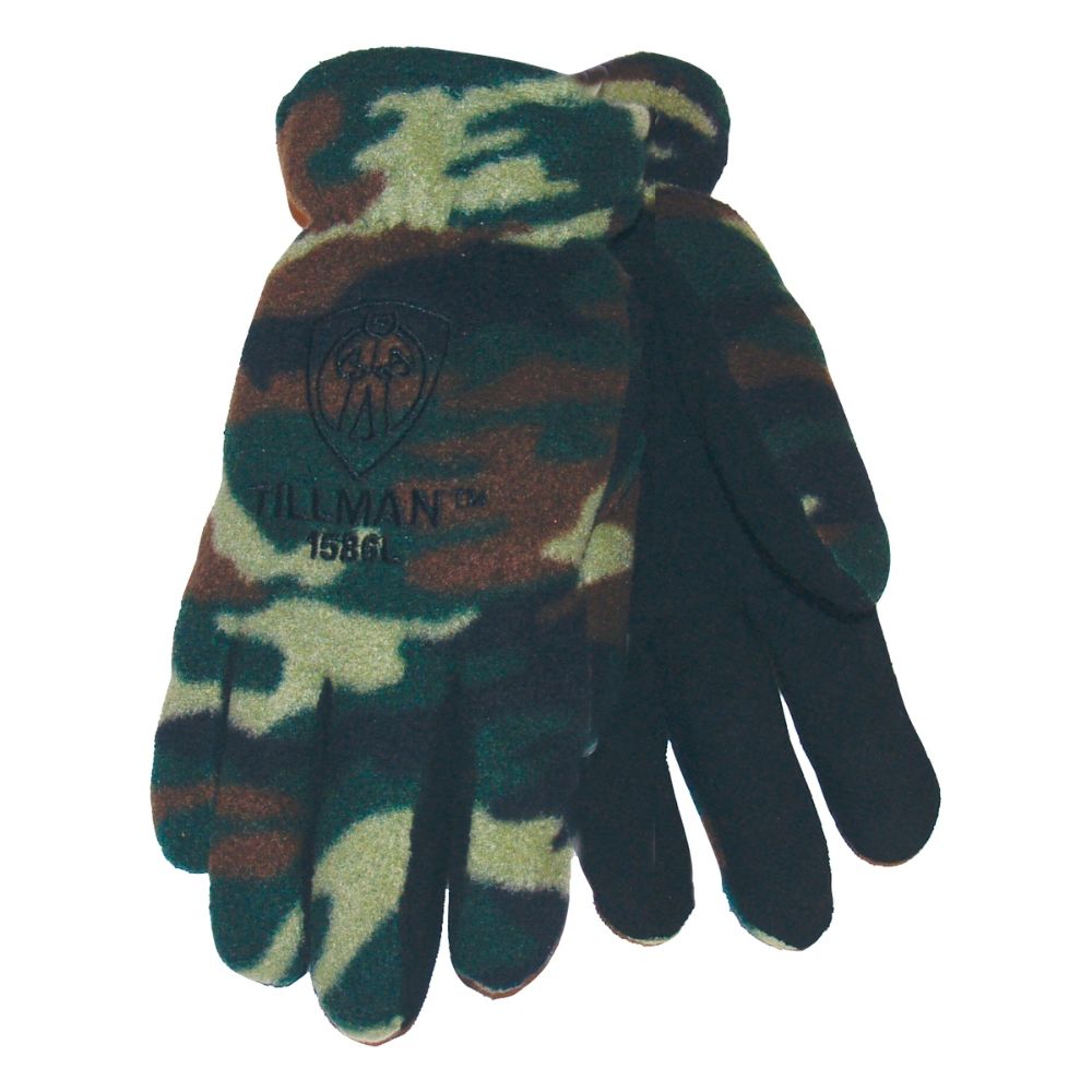 Tillman Camouflage And Black Polar Fleece And Leather ColdBlock/Cotton/Polyester Lined Cold Weather Gloves
