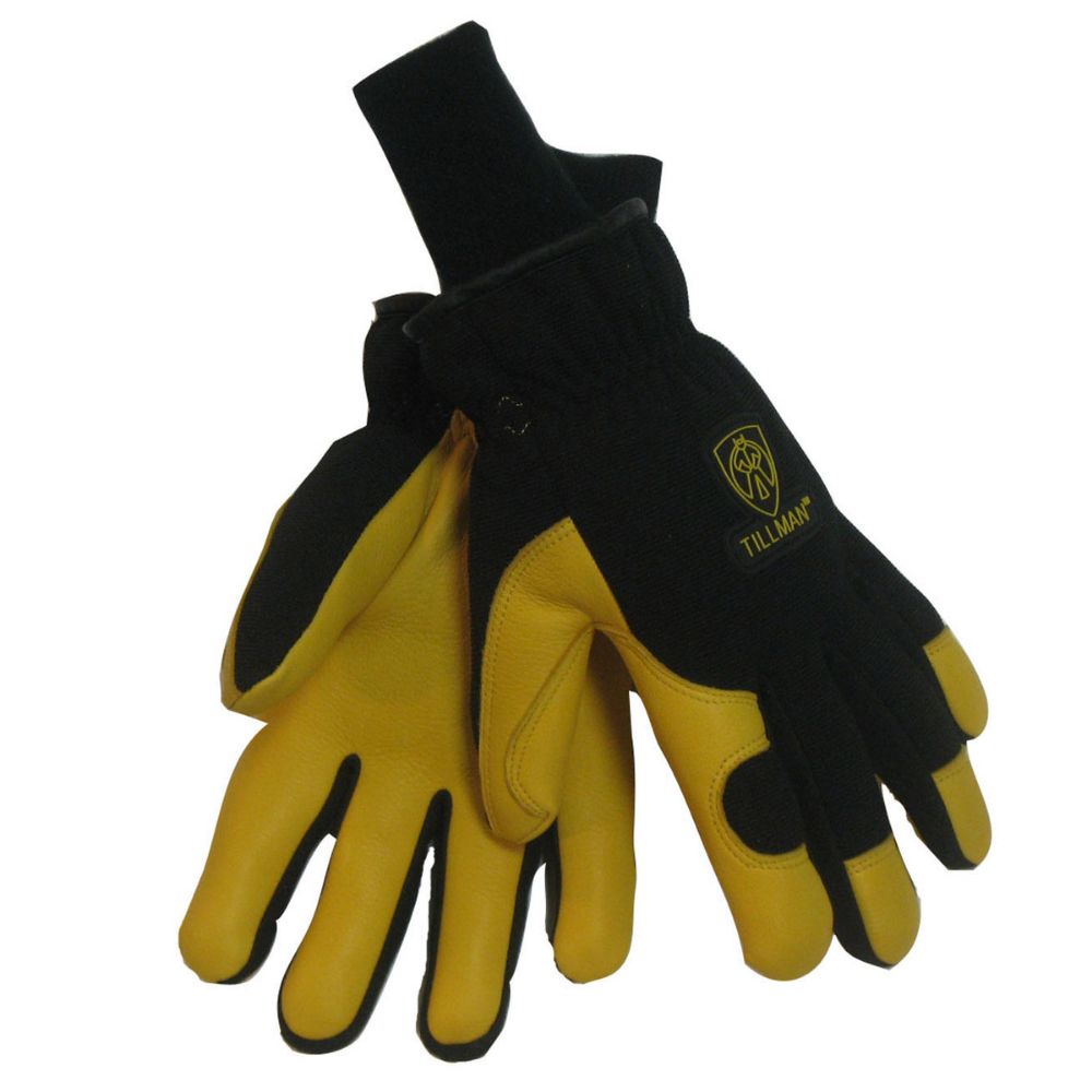 Tillman Black And Yellow Nylon And Spandex And Deerskin Leather Cold Weather Gloves