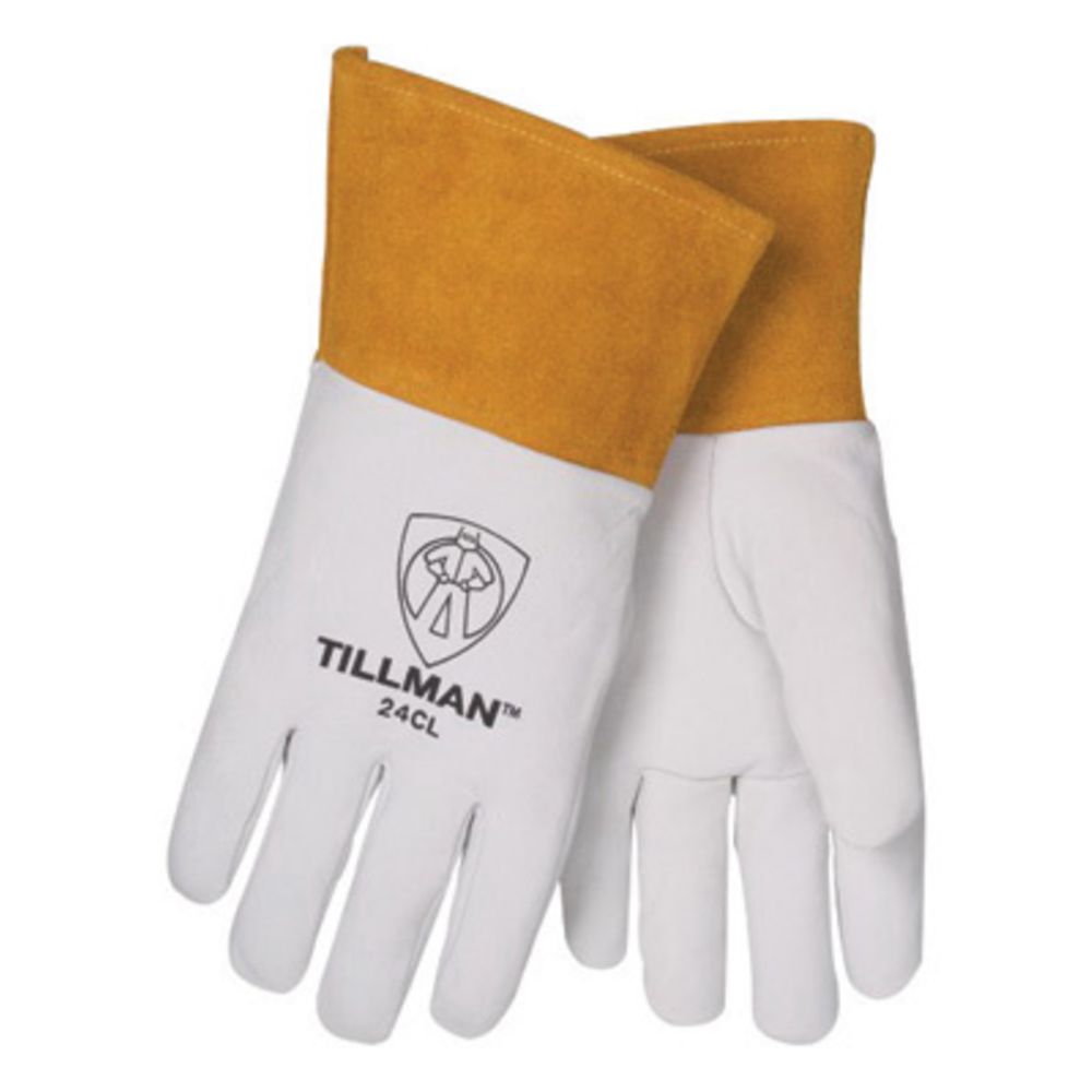 Tillman Large 14 1/4" Pearl And Gold Top Grain Kidskin Left Hand TIG Welders Glove With Kevlar Thread Locking Stitch (Bulk)