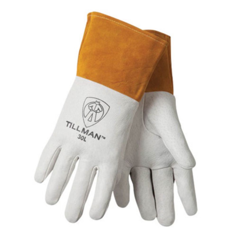 Tillman Pearl And Gold Top Grain Pigskin Leather TIG Welders Gloves With Kevlar Thread Locking Stitch (Carded)