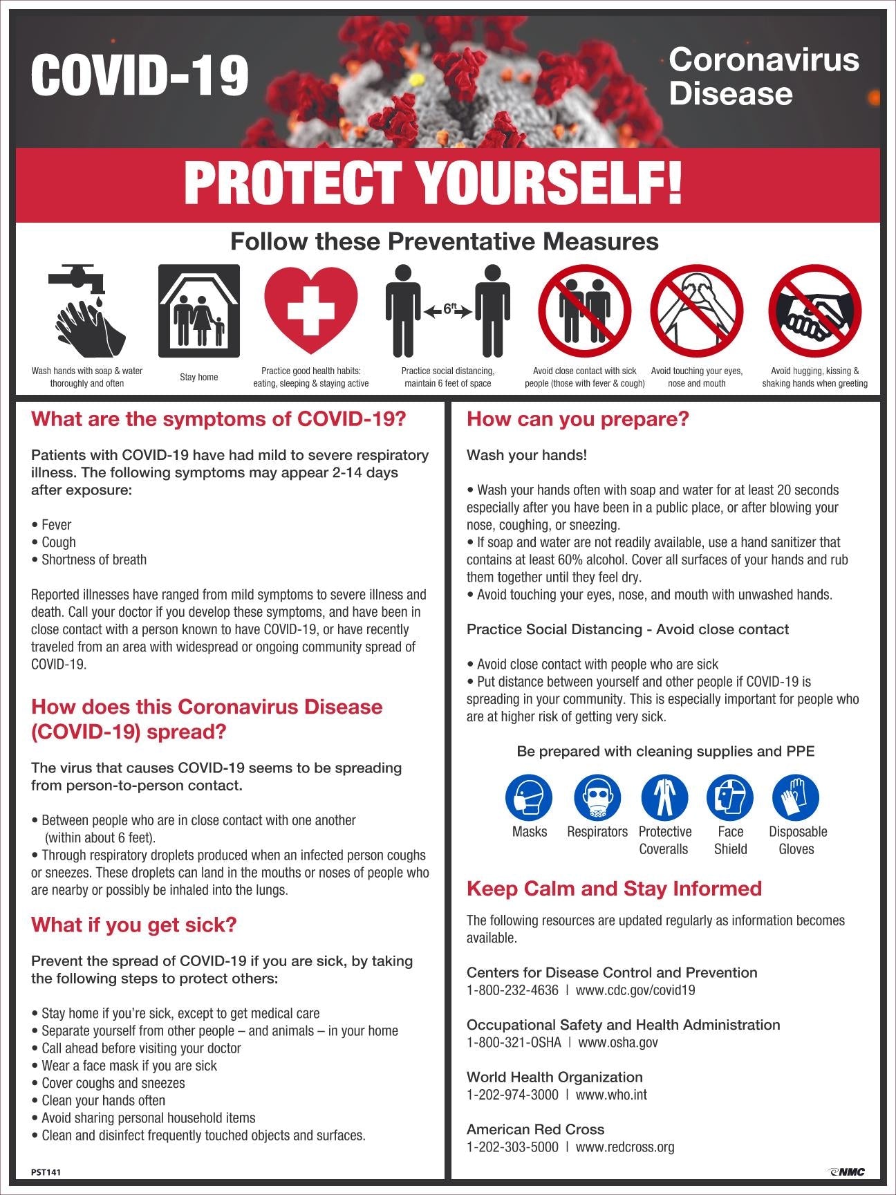 COVID-19 PROTECT YOURSELF! POSTER 24" X 18" Polytag