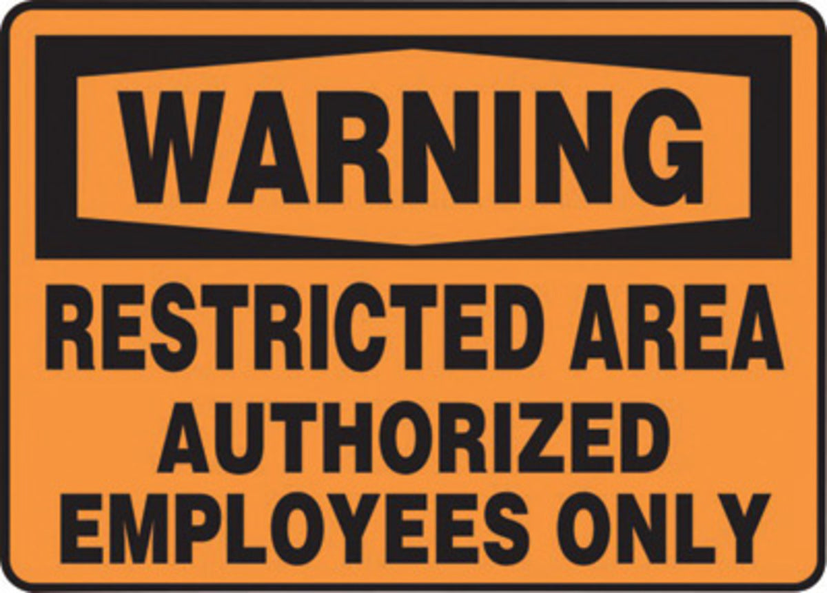 Accuform® 10" X 14" Black And Orange Plastic Safety Signs "WARNING RESTRICTED AREA AUTHORIZED PERSONNEL ONLY"