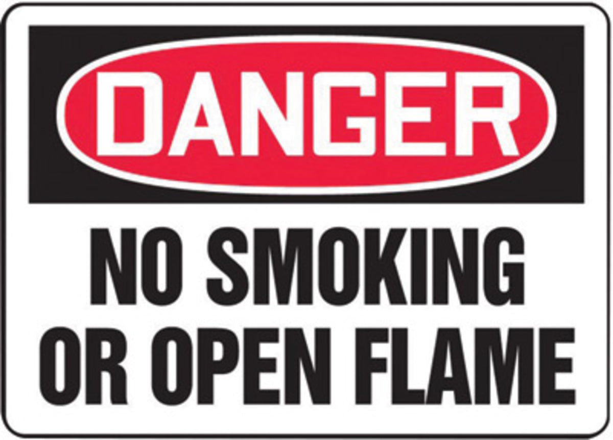 Accuform® 10" X 14" Red, Black And White Aluminum Safety Signs "DANGER NO SMOKING OR OPEN FLAME"