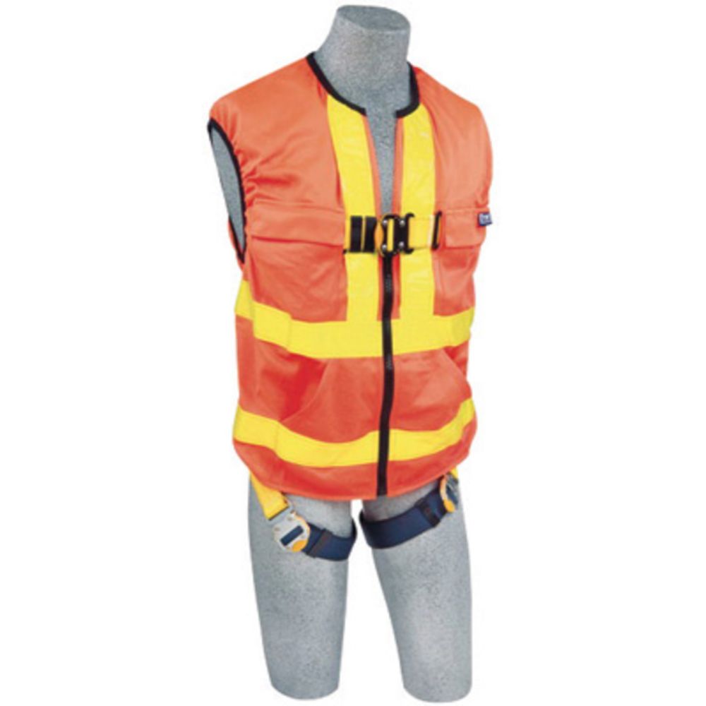 3M DBI-SALA Small Delta Hi-Viz Orange No-Tangle Full Body/Workvest Style Harness With Back D-Ring And Quick Connect Leg Strap Buckle