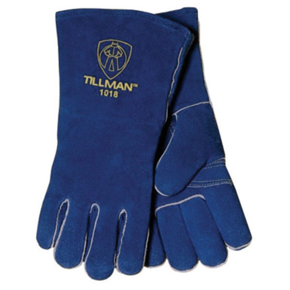 Tillman 14" Blue Slightly Select Shoulder Split Cowhide Leather Cotton/Foam Lined Stick Welders Gloves With Welted Fingers And Kevlar Thread Locking Stitch